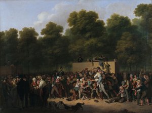 Distribuzione di vino e cibo sugli Champs-Elysées in occasione del re... da Louis Leopold Boilly