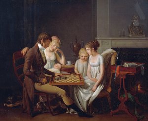 Dipinto di una famiglia che gioca a dama, ca 1803, di Louis Leopold Boilly, olio su tela, Francia