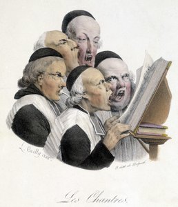 Uomini religiosi che cantano (Les chantres). Caricatura di L. Boilly del 1826