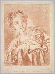 Una giovane ragazza con un gatto da Louis Marin Bonnet