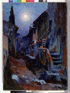 Auriol, vicolo con luce lunare Dipinto di Louis Mathieu Verdilhan (1875-1928) Dim. 81x59 cm da Louis Mathieu Verdilhan