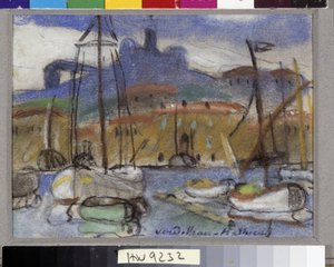 La Bonne Mère Vue de Marseille dal porto con la Cattedrale Notre Dame de la Garde (Notre-Dame-de-la-Garde), anche chiamata la "Bonne Mère" da Louis Mathieu Verdilhan