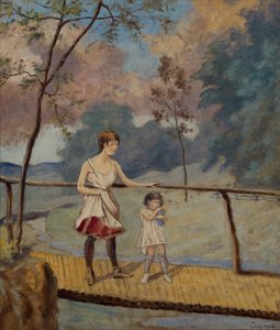 Due ragazze su un ponte di tronchi da Louis Michel Eilshemius