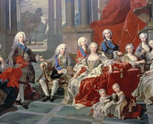 La Famiglia di Filippo V di Spagna (1683-1746) (dettaglio) che raffigura il re, la sua seconda moglie Elisabetta Farnese e il futuro Ferdinando VI