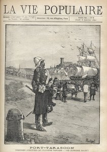 Uomo che osserva una sfilata della Tarasque sul porto dell