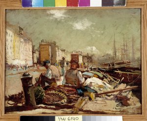 Pescatori che riparano le reti da Louis Nattero