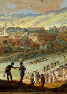 Veduta della città di Cap-Français (Cap de la République) vista dalla collina a Santo Domingo (dettaglio) da Louis Nicolas van Blarenberghe