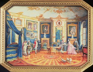 Coperchio di una tabacchiera realizzata da Louis Roucel (m.1787) che mostra una stanza con arredi invernali all