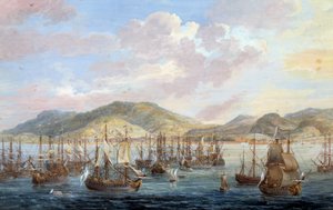 Veduta della città di Cap-Français (Cap de la République), vista mare a Santo Domingo (dettaglio) da Louis Nicolas van Blarenberghe
