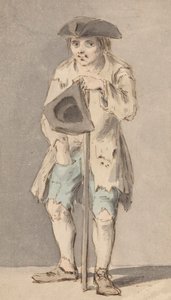 Mendicante con bastone che tiene un tricorno da Louis Philippe Boitard
