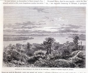 Confluenza del fiume Mekong e del canale del lago Touli - disegno di Sabatier secondo Mr. Mouhot. "Tour du monde" da Louis Remy Sabatier