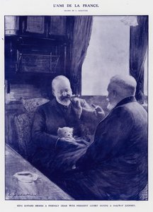 Re Edoardo VII in viaggio in treno con il presidente Emile Loubet di Francia (litografia) da Louis Remy Sabattier