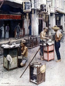 Ristoranti mobili a Chinatown di Singapore. Illustrazione di L. Sabatier da Louis Remy Sabattier