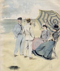 Bagni di mare: sulla spiaggia. da L. Vallet. Acquerello. 1892 da Louis Vallet