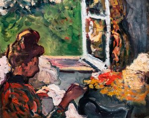 Donna seduta alla finestra, particolare, 1903 circa (olio su cartone) da Louis Valtat