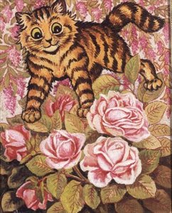 Un Gattino Nascosto in un Cespuglio di Rose da Louis Wain