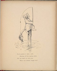 Un gatto che pesca con una canna. da Louis Wain
