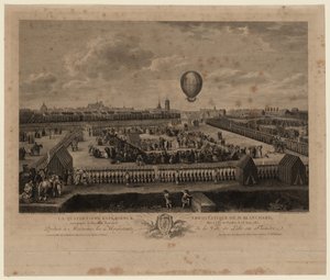 Il pallone di Jean-Pierre Blanchard che ascende da Lille il 26 agosto 1785 da Louis Watteau