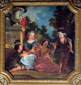Gruppo di bambini che giocano a bilboquet da Louis de Boullongne