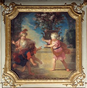Il gioco del piccione. Sovrapporta dipinta da Louis Boullongne Le Jeune (1654-1733)