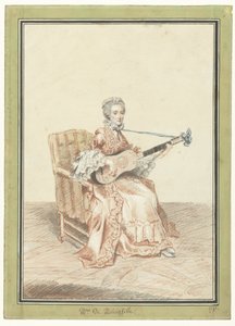 Ritratto di Madame de Montainville che suona la chitarra da Louis de Carmontelle