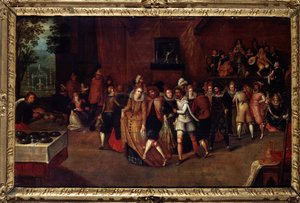 Ballo al tempo di Enrico III, precedentemente chiamato "Una festa alla corte di Enrico III", circa 1580. Dipinto attribuito a Louis de Caulery (Caullery) (conosciuto come il Maestro del Libro degli Schizzi di Leningrado) (ca. 1580-ca. 1621). Fine del XVI s
