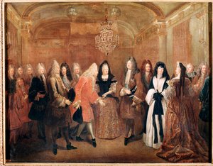 Il re di Francia Luigi XIV riceve il principe Federico Augusto I nel castello di Fontainebleau da Louis de Silvestre
