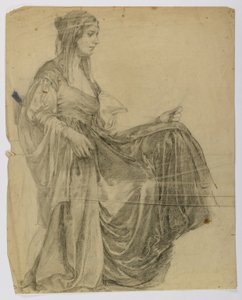 Senza titolo (Figura femminile seduta e drappeggiata, profilo)