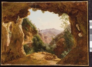 Una grotta in un paesaggio roccioso da Louise Josephine Sarazin de Belmont