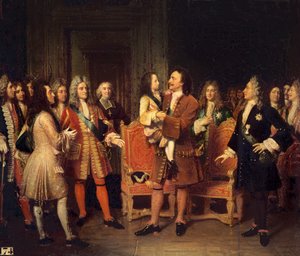 Luigi XV (1710-74) in visita a Pietro I (1672-1725) il Grande all