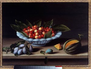 Coppa di ciliegie, prugne e melone da Louise Moillon