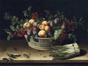 Natura morta con un cesto di frutta e un mazzo di asparagi, 1630