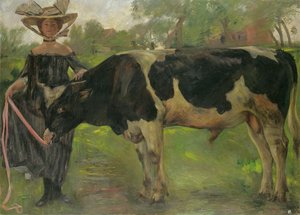 La pittrice Charlotte Berend con un toro da Lovis  Corinth