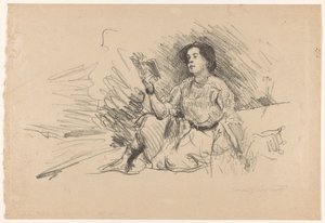 Ragazza che legge, seduta a terra da Lovis Corinth (signed by artist)