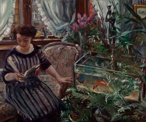 Dama al bacino dei pesci rossi da Lovis Corinth