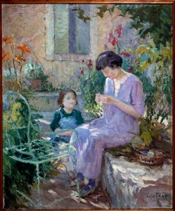 Madame Prat e sua figlia nel giardino da Loys Prat