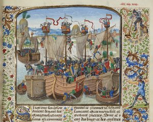 La battaglia di La Rochelle, 1372, ca 1470-1475 da Loyset Liedet