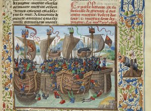 La battaglia navale di Guernsey, 1342, ca. 1470-1475 da Loyset Liedet