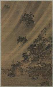Villaggio fluviale durante un temporale, c. 1480-1507 da Lu Wenying