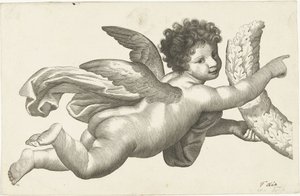 Putto fluttuante con corona da Lubertus Teunis van Deth