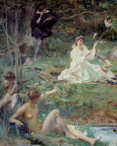 Marie F. des Ursins, Duchessa di Montmorency e il poeta Theophile de Viau a Chantilly al Padiglione di Sylvie (dettaglio)
