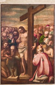 Genova, Duomo (Cattedrale di San Lorenzo), sacrestia, cappella: "Cristo Eucaristico adorato dai Santi", di Luca Cambiaso, circa 1580 da Luca Cambiaso