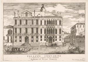Tavola 85: Vista del Palazzo Contarini in Campo San Trovaso, Venezia, 1703, da La costruzione..., 1703 da Luca Carlevarijs