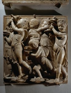 Laudate Eum in cimbalis iubilationis (Salmo 150, Laudate Dominum), pannello con suonatori di cembali da Luca Della Robbia
