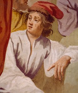 Licaone, figlio di Antenore, che consacra il pugnale di Apollo a Delfi, Episodio del Mito di Antenore
