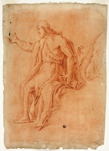 San Giovanni Battista predica (recto); Nudo maschile con braccia alzate e schizzi di teste (verso) da Luca Giordano
