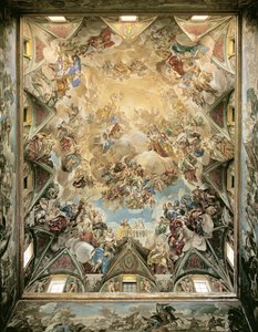 La gloria celeste e il trionfo degli Asburgo, dal soffitto sopra la grande scala
