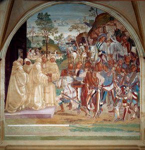 San Benedetto da Norcia accoglie Totila, re degli Ostrogoti da Luca Signorelli