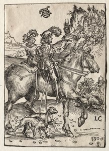 Un gentiluomo e una dama a cavallo verso la caccia da Lucas Cranach