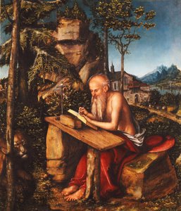 San Girolamo che scrive in un paesaggio roccioso, c.1515 da Lucas Cranach